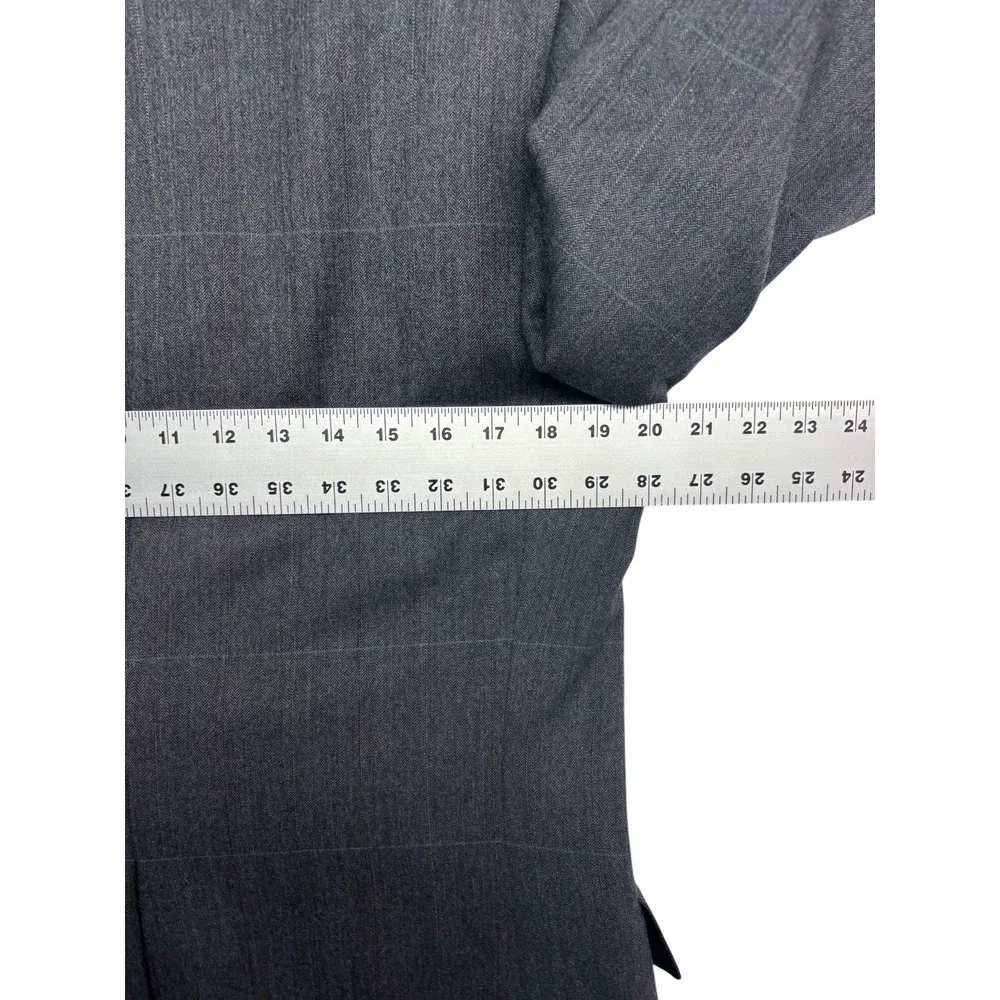 vtg 90s USA Made 38R 32x30 Gray Herringbone Stripe 2pc Pant Suit Wool Wide Leg